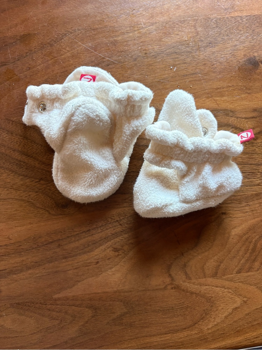 White fleece size 3 month Zutano booties